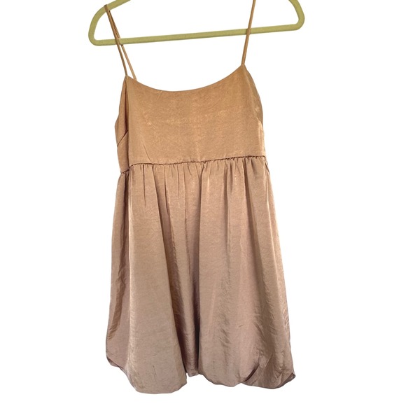 Forever 21 Womens Dress L Rose Gold Babydoll Mini Sleeveless Spaghetti Strap - Picture 1 of 5